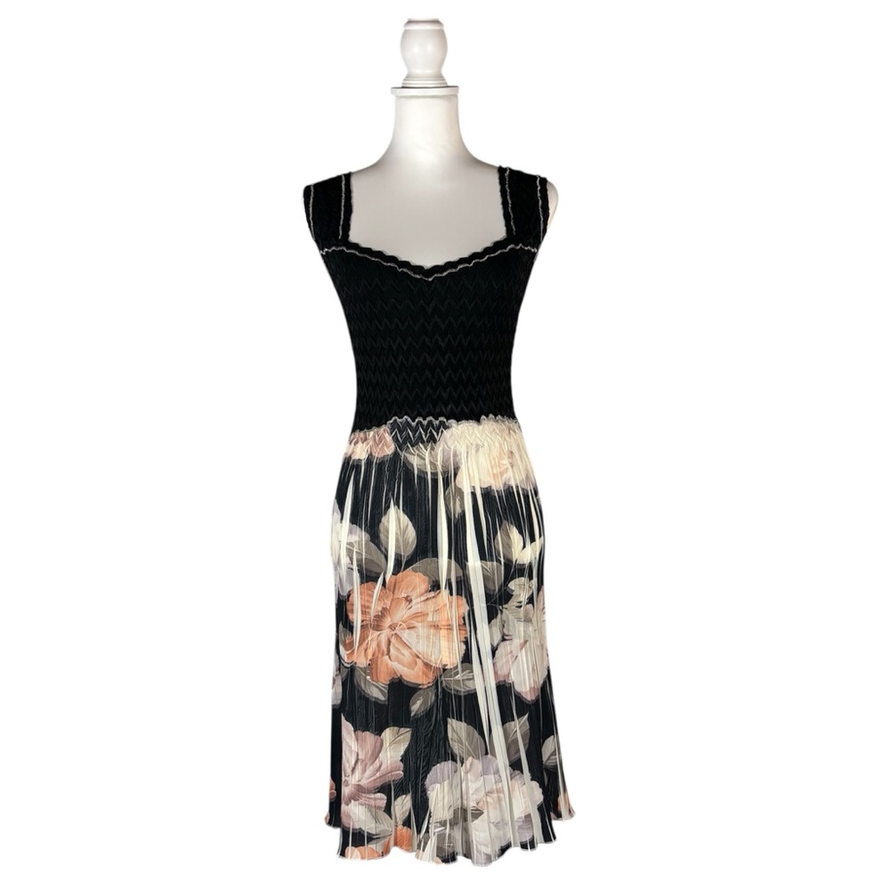 Komorov Floral Cap Sleeve Dress Women’s L Sleeveless‎ Pleated A-Line